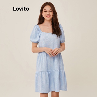 Lovito Đầm Hoa Tay Phồng Cổ Vuông L20D272 Thời Trang Cho Nữ