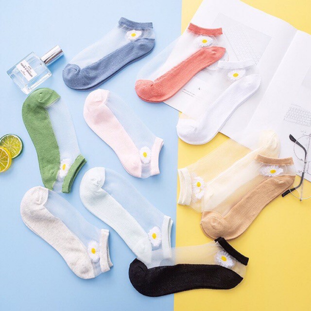 SET 10 ĐÔI TẤT - VỚ LỤA TRONG SUỐT CỔ NGẮN HÌNH CÚC HOẠ MI PHONG CÁCH HÀN QUỐC HOT TREND