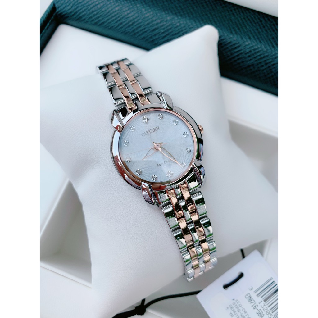 Đồng hồ nữ chính hãng Citizen Eco Drive EM0716-58A - Máy Quartz pin năng lượng ánh sáng - Mặt kính sapphire