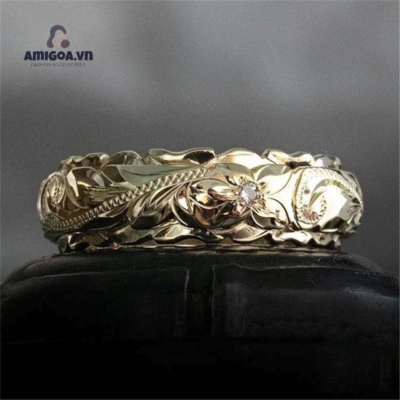 ✨✨Nhẫn mạ vàng 14k khắc hình hoa tinh tế cho nữ