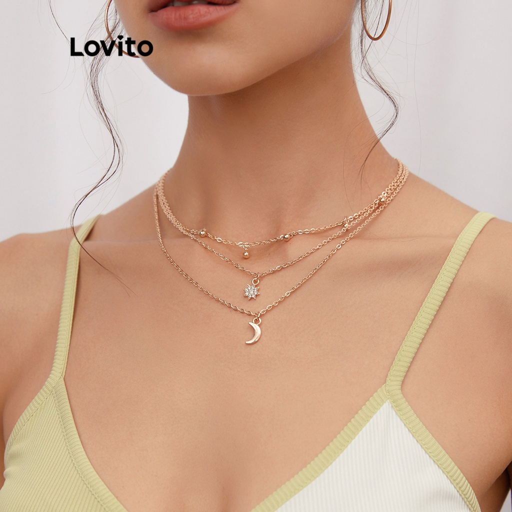 Dây chuyền Lovito chuỗi xích nhiều lớp phong cách thường ngày L004006 (Màu vàng kim)