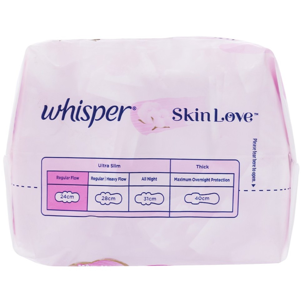 Băng vệ sinh Whisper Skin Love siêu thấm siêu mỏng có cánh 18 miếng
