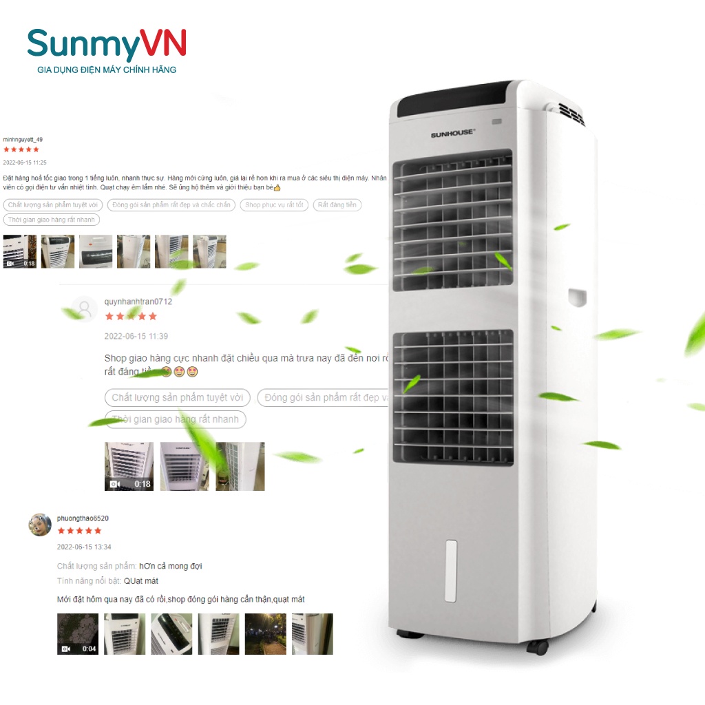 Quạt Điều Hòa Hơi Nước Sunhouse SHD7738 Làm Mát Và Sạch Không Khí-  Bỏa hành chính hãng