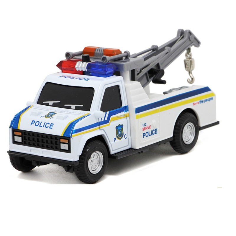 Xe ô tô cảnh sát cứu hộ mini đồ chơi trẻ em có âm thanh và đèn xe bằng hợp kim và nhựa