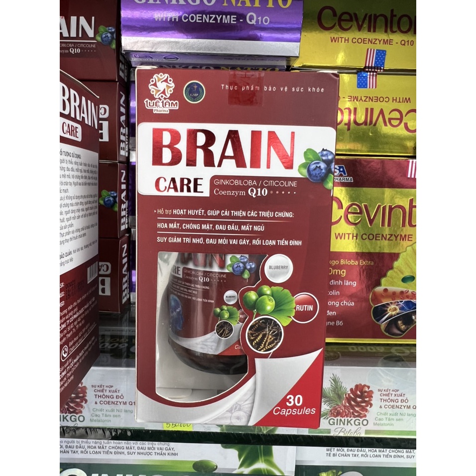 Viên Uống BRAIN CARE GINKGO BILOBA Q10 Bổ Não Giảm Hoa Mắt Chóng Mặt Cải Thiện Cho Giấc Ngủ Sâu