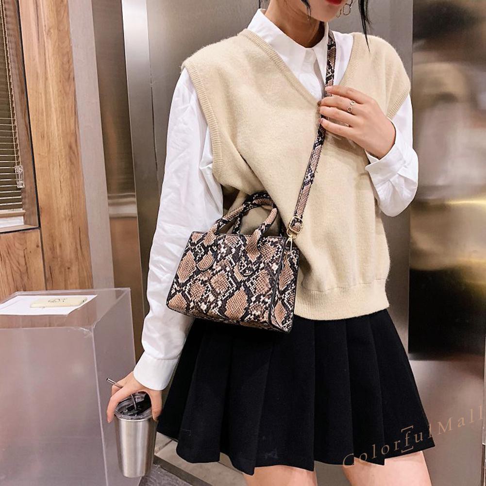 Women Handbag Animal Pattern Leather Shoulder Portable Handle Messenger Bag