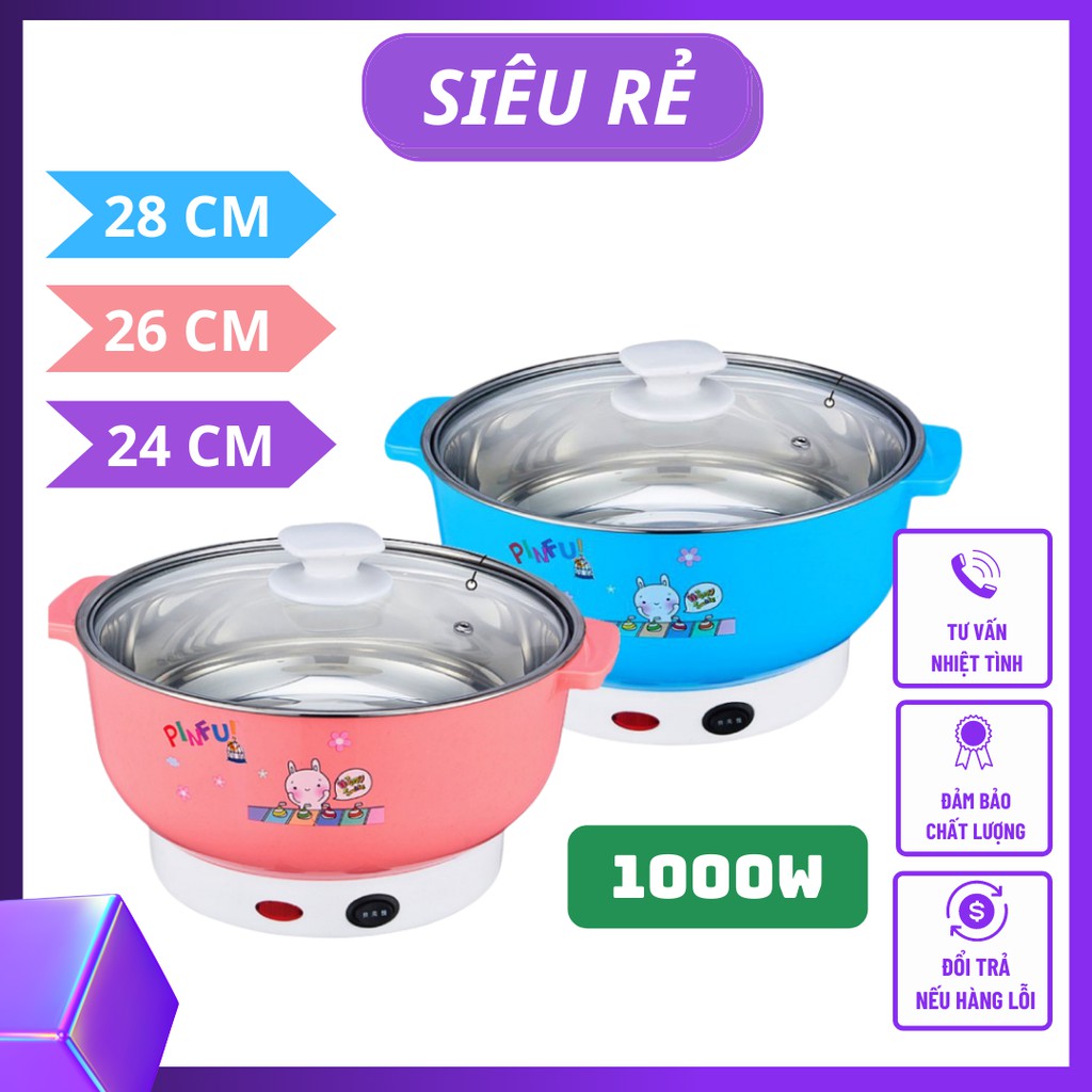 Nồi Lẩu Đa Năng NIKAI 28Cm, Nồi Điện Mini Nắp Vung Kính Chịu Lực Công Suất 1000W Dành Cho Cả Gia Đình