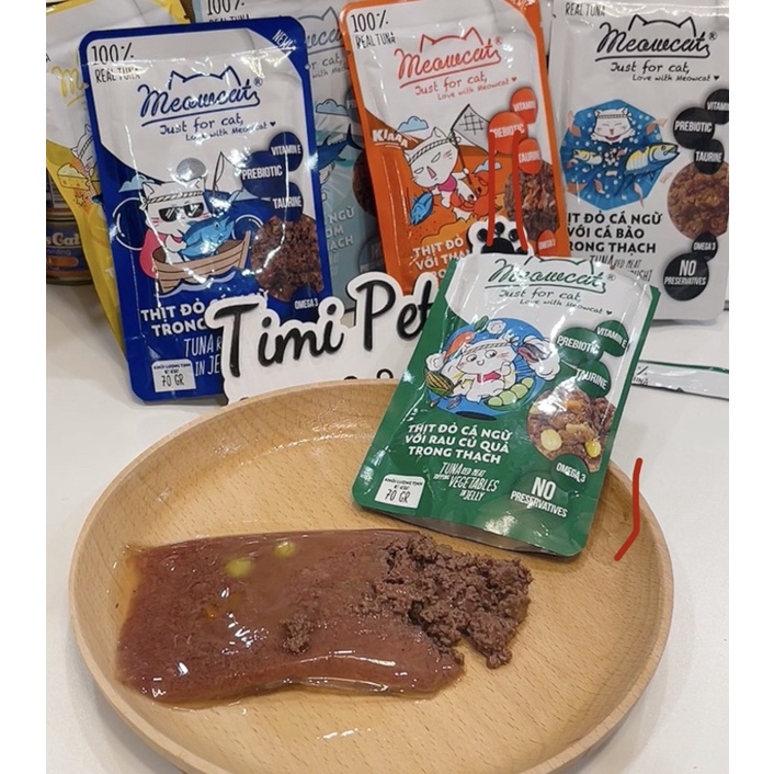 Pate MEOWCAT cho mèo cưng Thịt đỏ cá ngừ gói 70g 9 vị