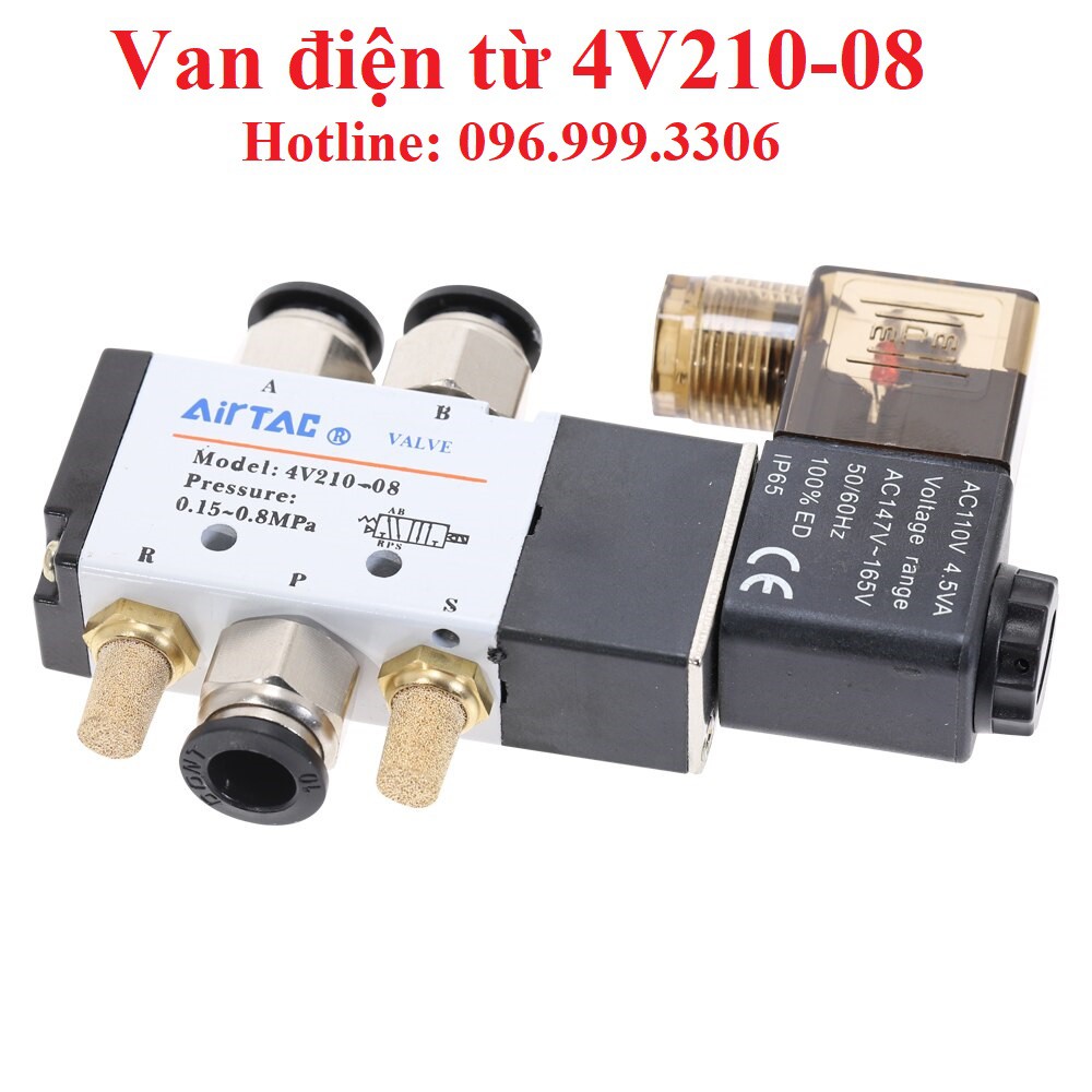 Van điện từ 4V210-08 khí nén ( van 5/2, 5 cửa 2 vị trí, ren 13mm ) điện áp 220V 24V giá sỉ