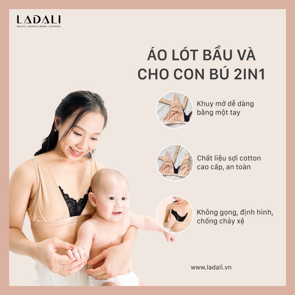 Áo Lót Bầu Cho Bé Bú Sau Sinh LADALI Cotton Không Gọng Không Mút Thông Hơi Bigsize Nâng Ngực Chống Xệ Cao Cấp Ladali