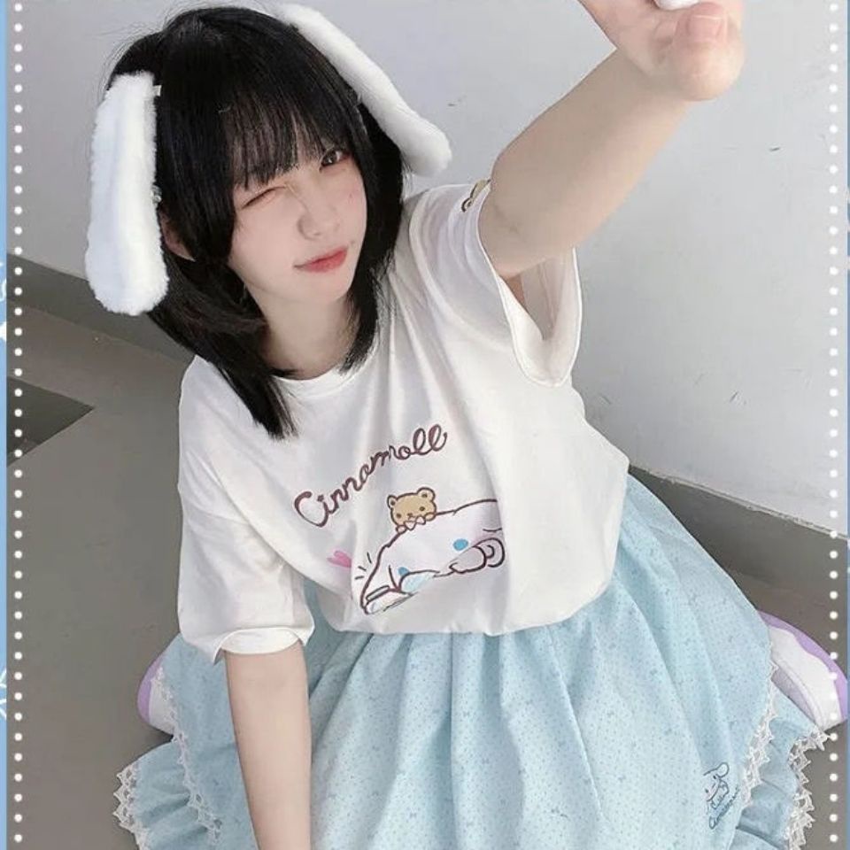 Áo Thun Tay Ngắn Cổ Tròn In Hình Chú Chó Cinnamon Dễ Thương Thời Trang Mùa Hè Cho Nữ