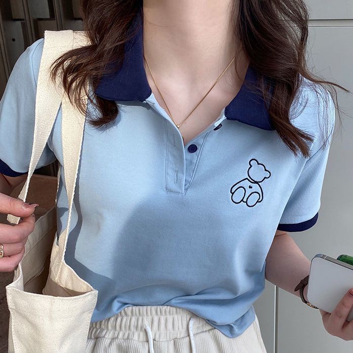 Áo Thun Tay Ngắn Cổ Polo Dáng Rộng Thời Trang Mùa Hè 2022 Cho Nữ