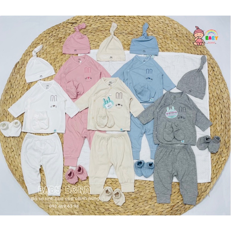 Bộ sơ sinh cài lệch túi thỏ Little Love chất thun tăm mềm mại, co giãn