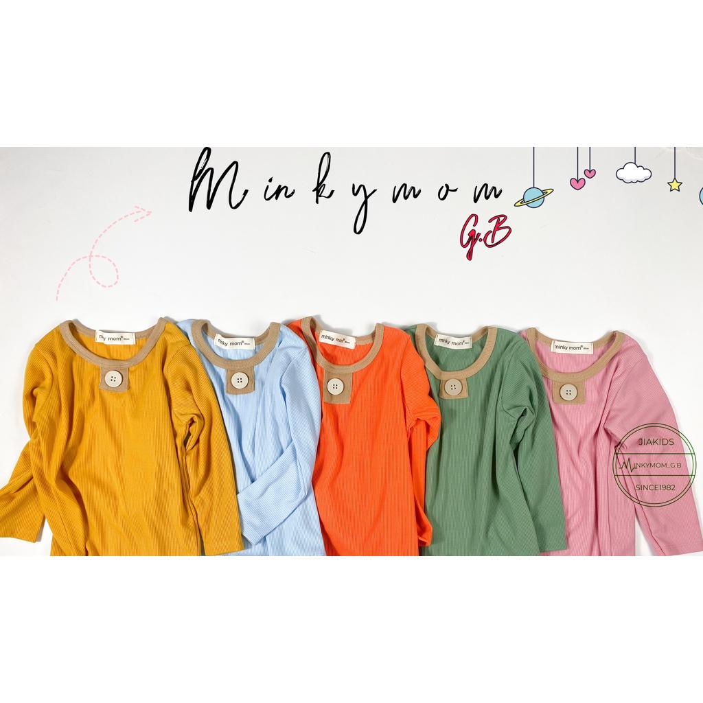 Bộ Dài Tay THUN GÂN MINKYMOM Màu Trơn Phối Viên Nút Ngực Cho Bé TD-TG09