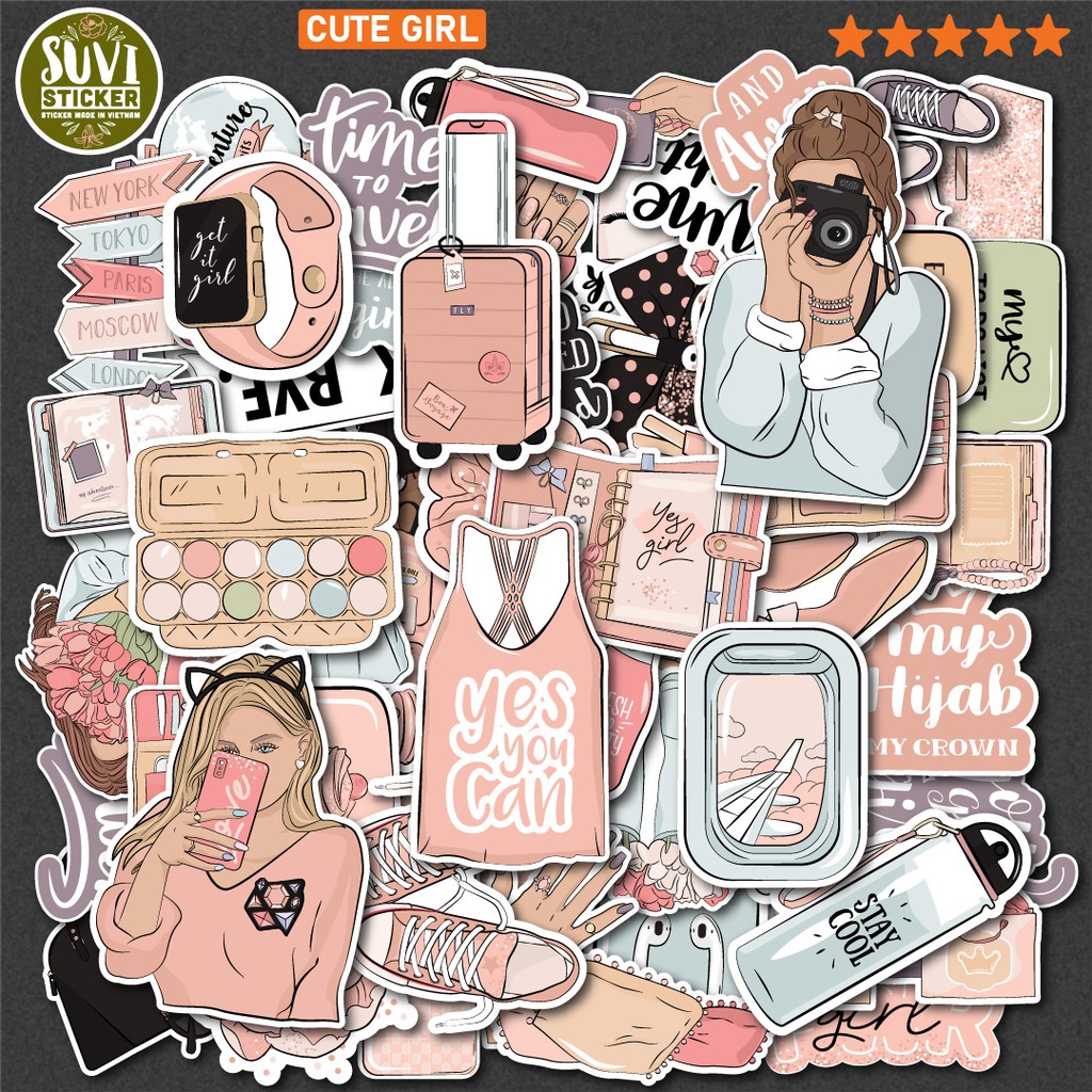 50 Sticker Cute Girl chống nước sticker dán laptop, điện thoại, đàn guitar, mũ bảo hiểm, vali. MSP: SV200