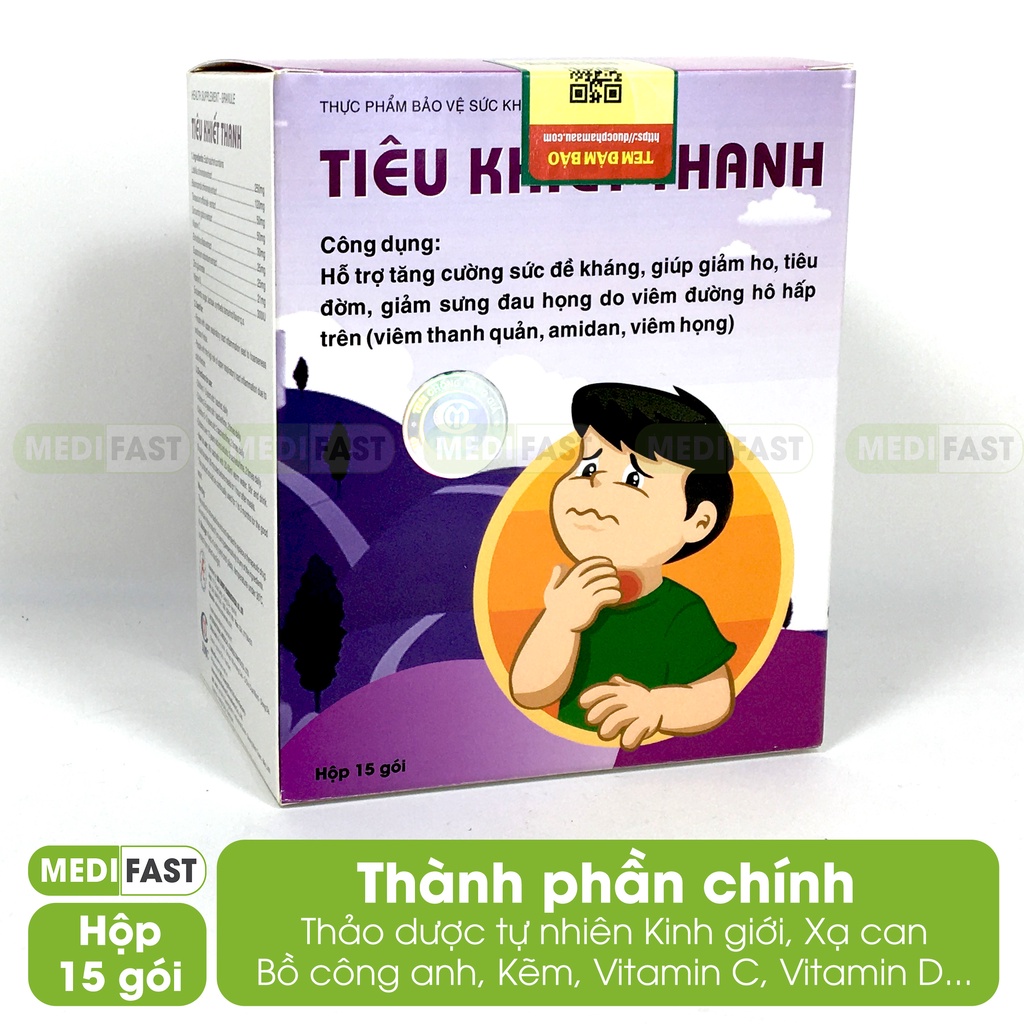 Cốm Tiêu Khiết Thanh - giúp tăng sức đề kháng cho bé, giảm ho khan có đờm từ thảo dược, Vitamin C, Vitamin D, Hộp 15 gói