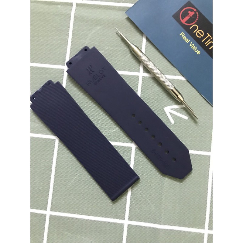 Dây đồng hồ Hublot cao su kẻ sọc xanh Nam size 19-25-22, case 42(Tặng tovit thay day)