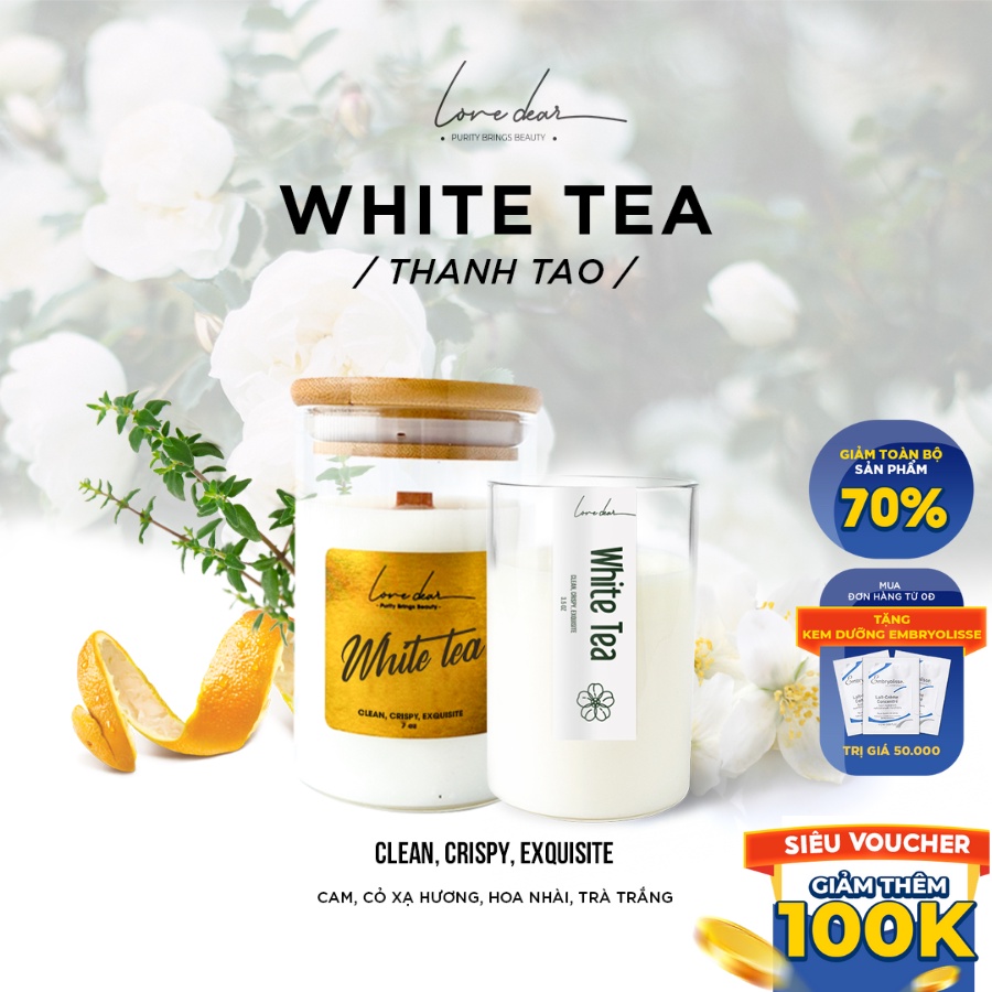 Nến Thơm Phòng Cao Cấp LoveDear White Tea Từ Tinh Dầu Thiên Nhiên và Sáp Cọ - Trang Trí Decor 100g & 200g