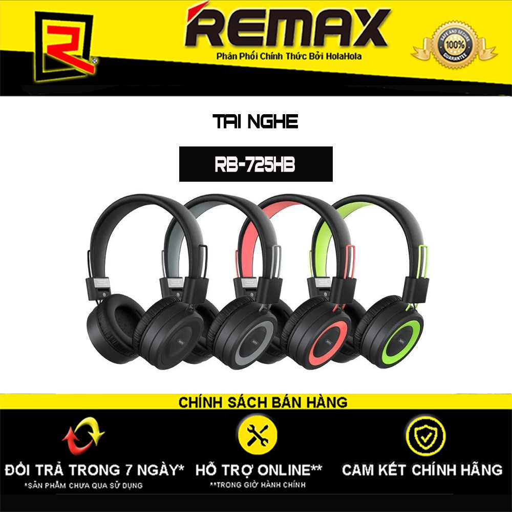 [Mã 267ELSALE hoàn 7% đơn 300K] Tai nghe Bluetooth chụp tai Remax RB-725HB v5.0 hỗ trợ thẻ nhớ (Đen,xanh lá,hồng,xám)