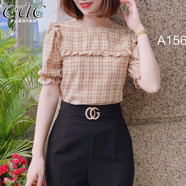 Áo sơ mi nữ cao cấp công sở Cúc Fashion A156 áo somi kẻ bèo