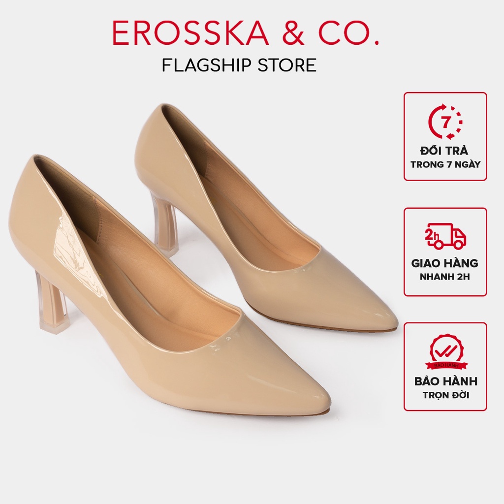 Mặc gì đẹp: Tinh tế với [Mã FAMARAL1 giảm 10K đơn từ 50K] Erosska - Giày cao gót mũi nhọn 7cm da bóng gót mica _ EP006