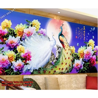 Tranh thêu kín phu thê viên mãn-hoa khai phú quý chưa thêu hh0783