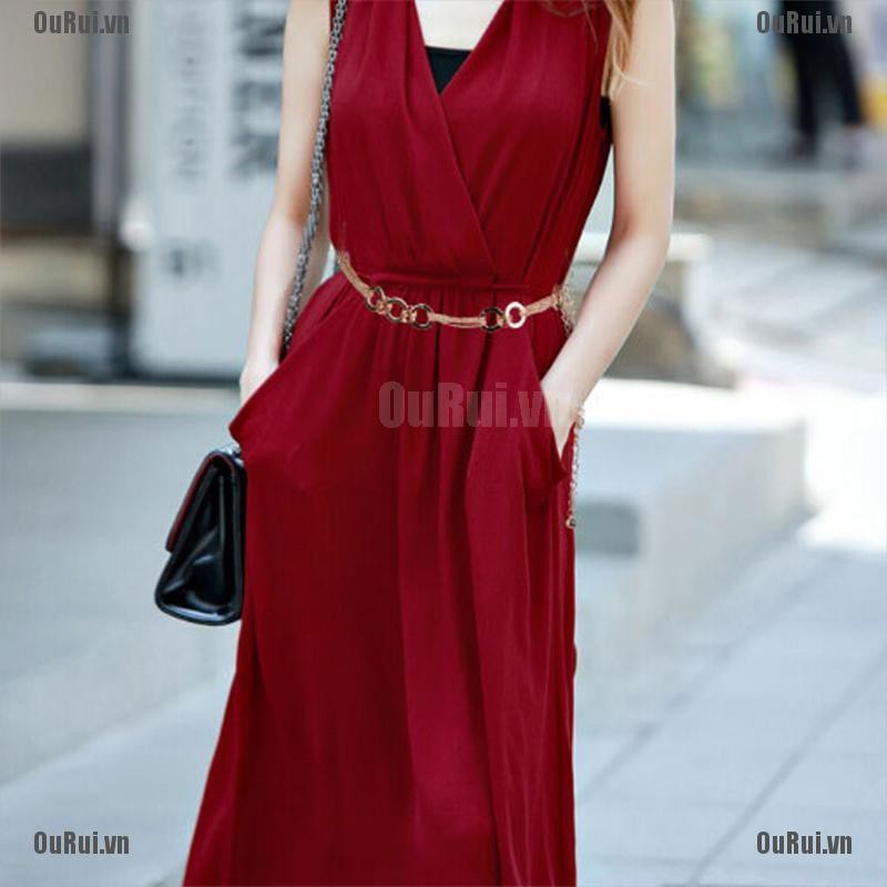 Thắt Lưng Dây Xích Kim Loại Đính Đá Pha Lê Thời Trang Cho Nữ