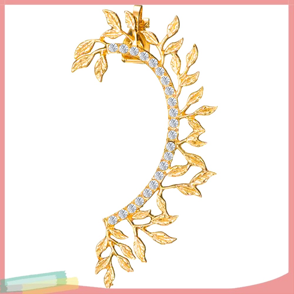 1 Khuyên Vành Tai Hình Chiếc Lá Đính Đá Phong Cách Vintage