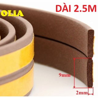 2,5 mét-Khe hở 2mm-Ron Cao Su Dán Khe Hở Cửa Cách Âm Ngăn Bụi Muỗi-NÂU-Gioăng dán cửa cao su OLIA