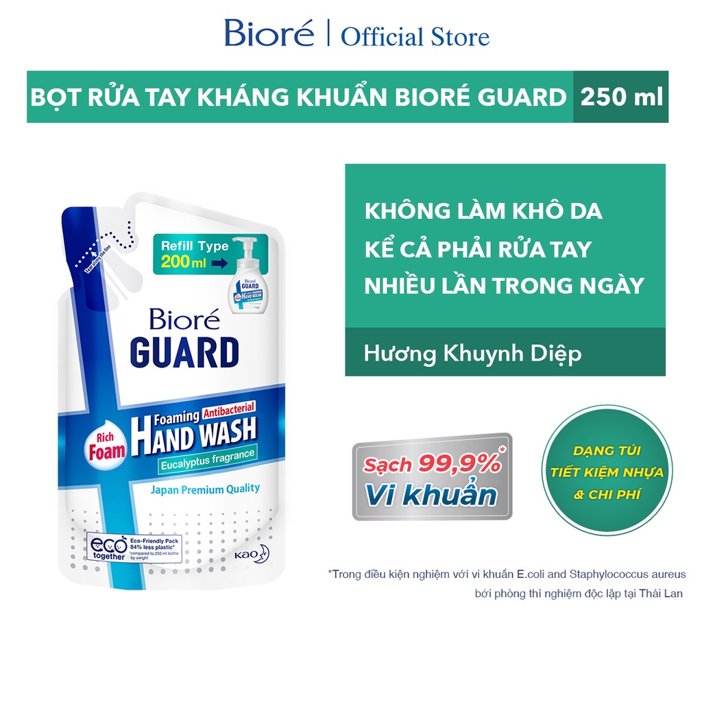 [Mã FMCGKAO52 giảm 8% đơn 250k] Bioré Bọt Rửa Tay Kháng Khuẩn Guard – Hương Khuynh Diệp (Túi) 200ml