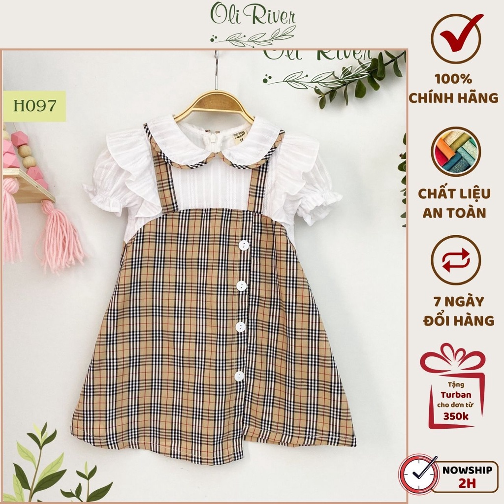 Váy bé gái Oli River giả yếm họa tiết kẻ caro xinh xỉu chất liệu vải thô cho bé từ 1 - 10 tuổi - H097