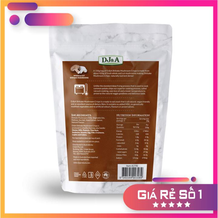 Nấm Hương Sấy Giòn DJ&A Úc - Snack ăn vặt, giảm cân, KETO - DJ&A skitake mushroom crisps