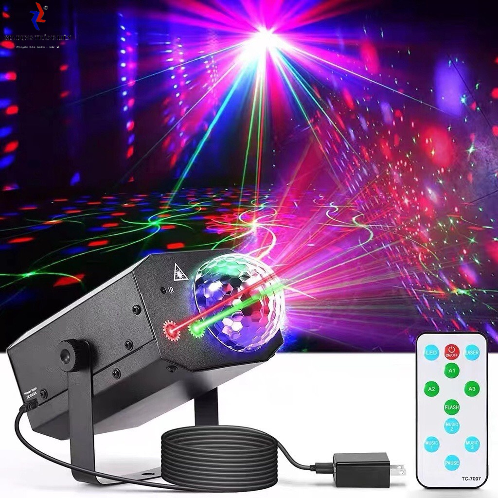 Đèn LED xoay cảm ứng theo nhạc - Đèn Laser vũ trường cảm biến Âm Thanh cực đẹp (Có Remote) mã hot 2023