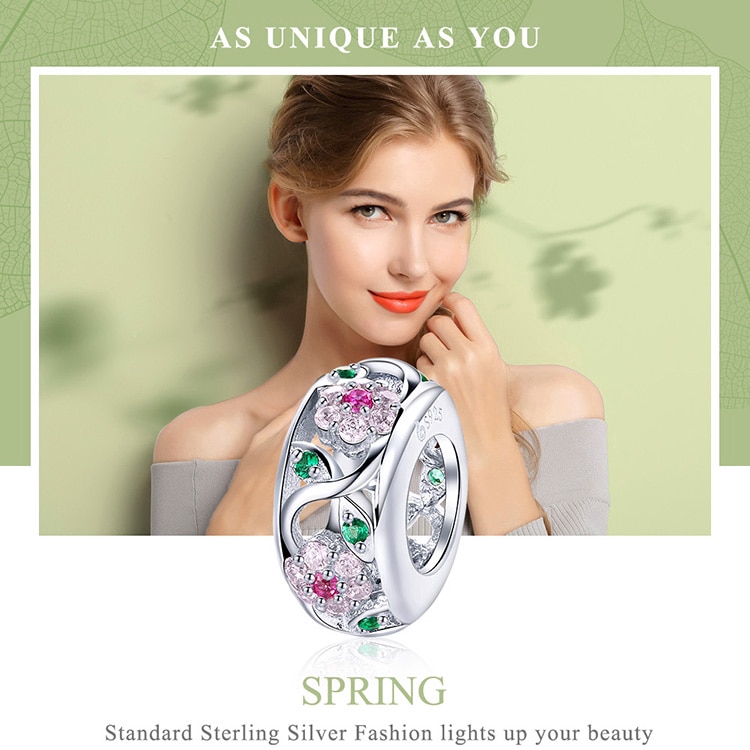 Bamoer Vòng Tay Bạc 925 Xỏ Hạt CZ Hình Hoa Cây Mùa Xuân