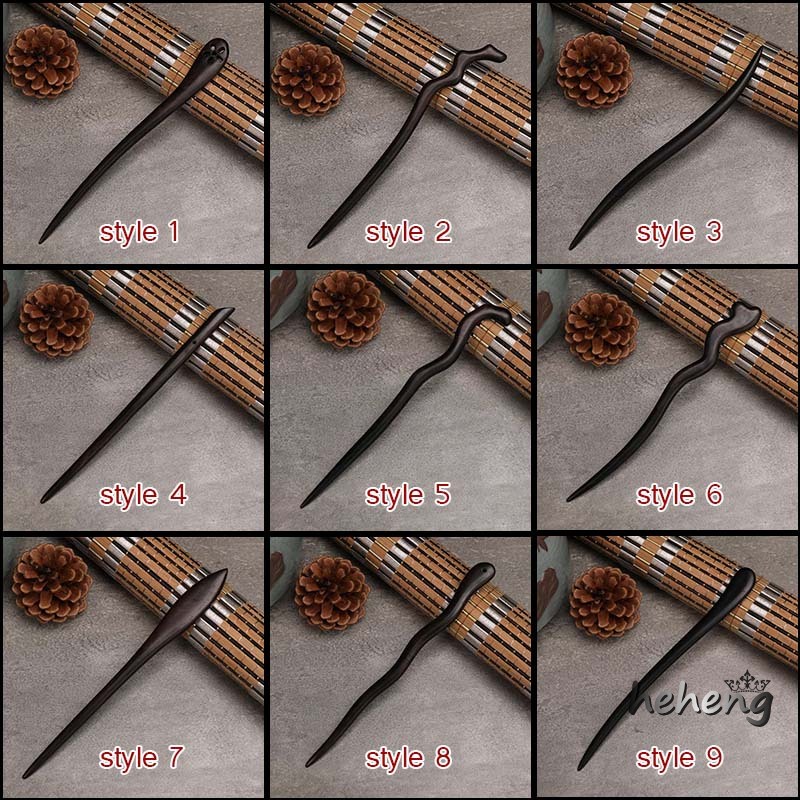 Trâm Cài Tóc Bằng Gỗ Đàn Hương Đen Khắc Họa Tiết Phong Cách Trung Hoa Cổ Điển