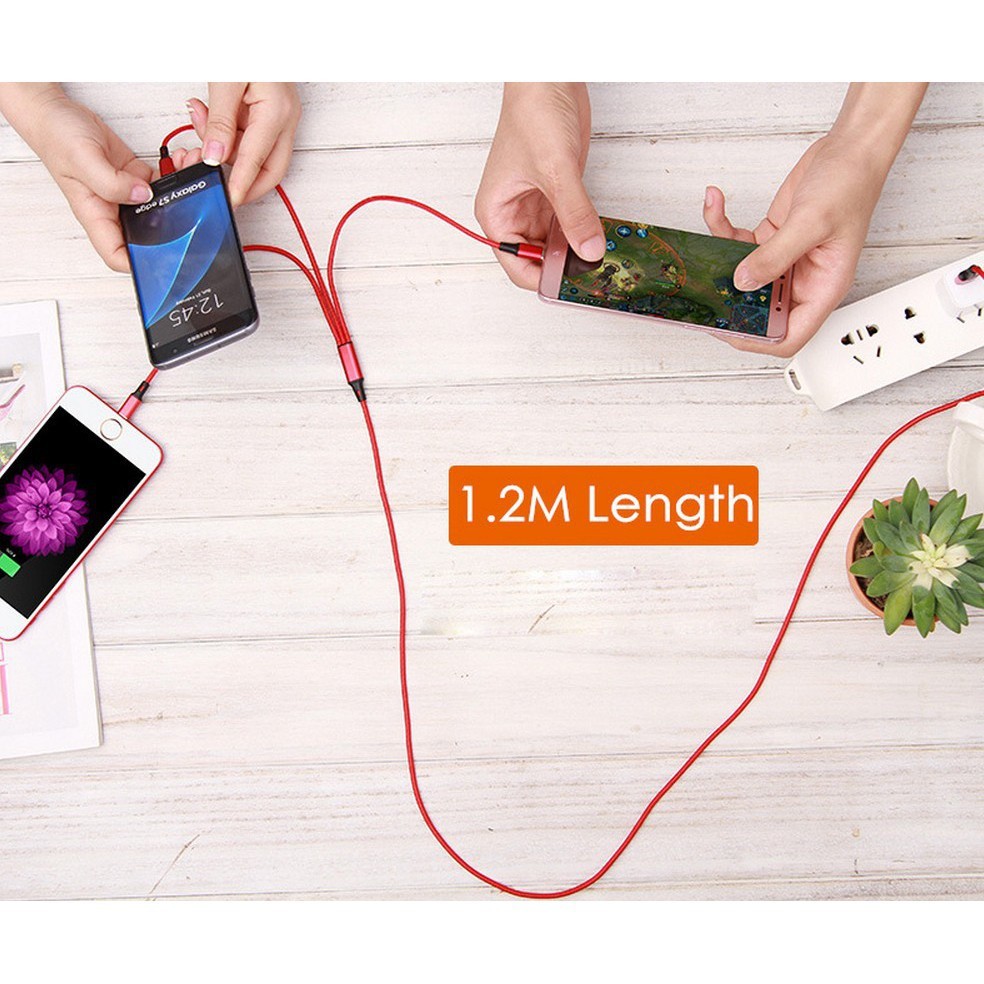 Cáp Sạc Ba Đầu Lightning + Type-C + Micro Usb - CS01 - Sạc Nhanh 3.0A, Truyền Dữ Liệu Cao 3 Trong 1 Android , Iphone