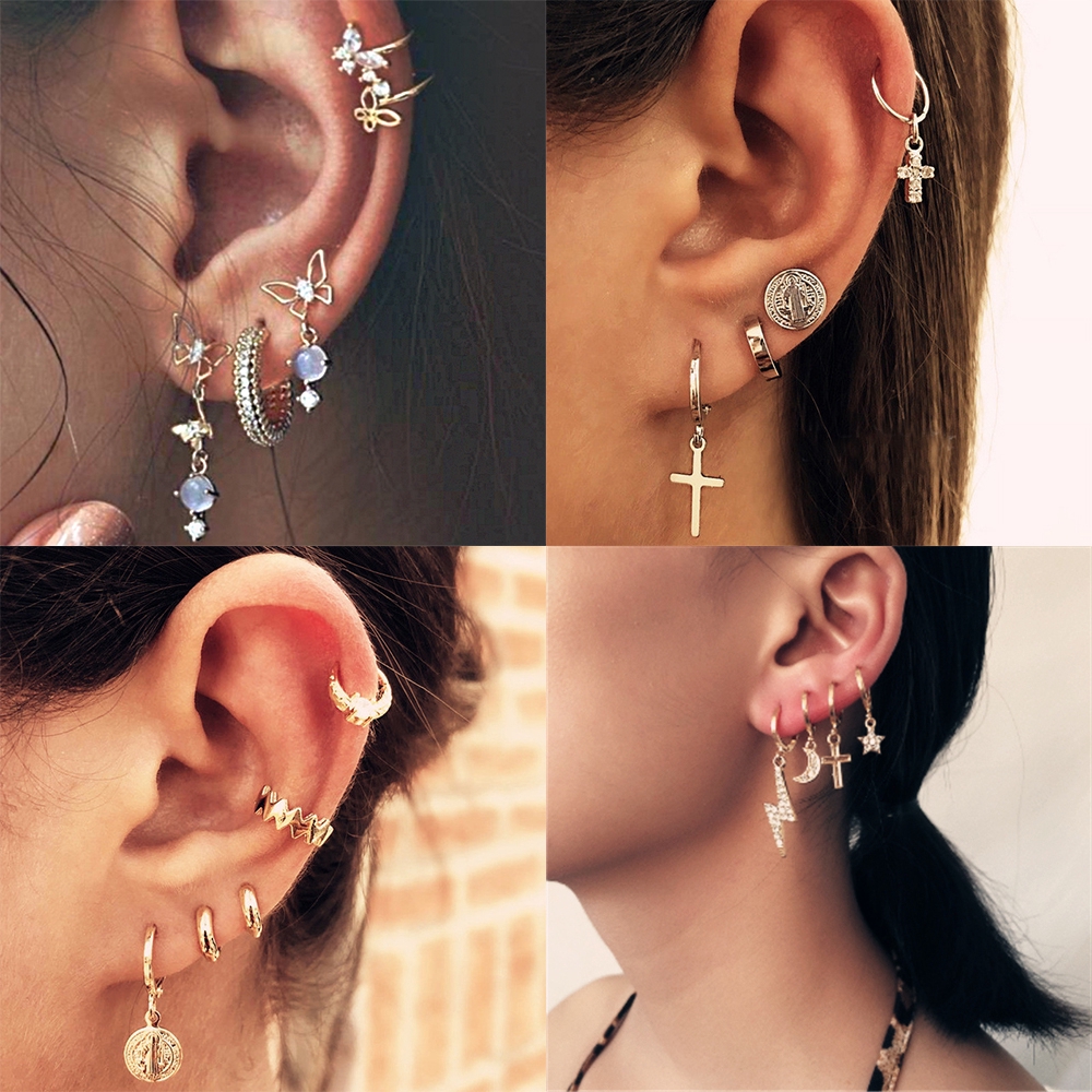 Bộ Hoa Tai Bằng Kim Loại Màu Vàng Kim Phong Cách Du Mục Thời Trang Cho Nữ