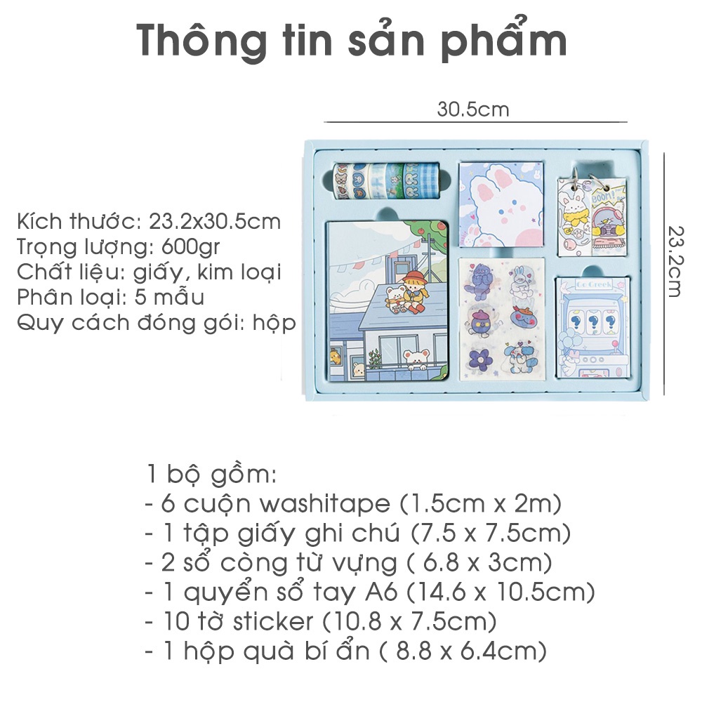 Set Quà Tặng Lưu Niệm Sổ Tay Washitape Note Sticker Hình Dễ Thương Tiện Lợi CUTE