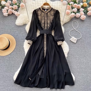 Đầm voan tay bồng hoạ tiết boho kèm đai đủ size