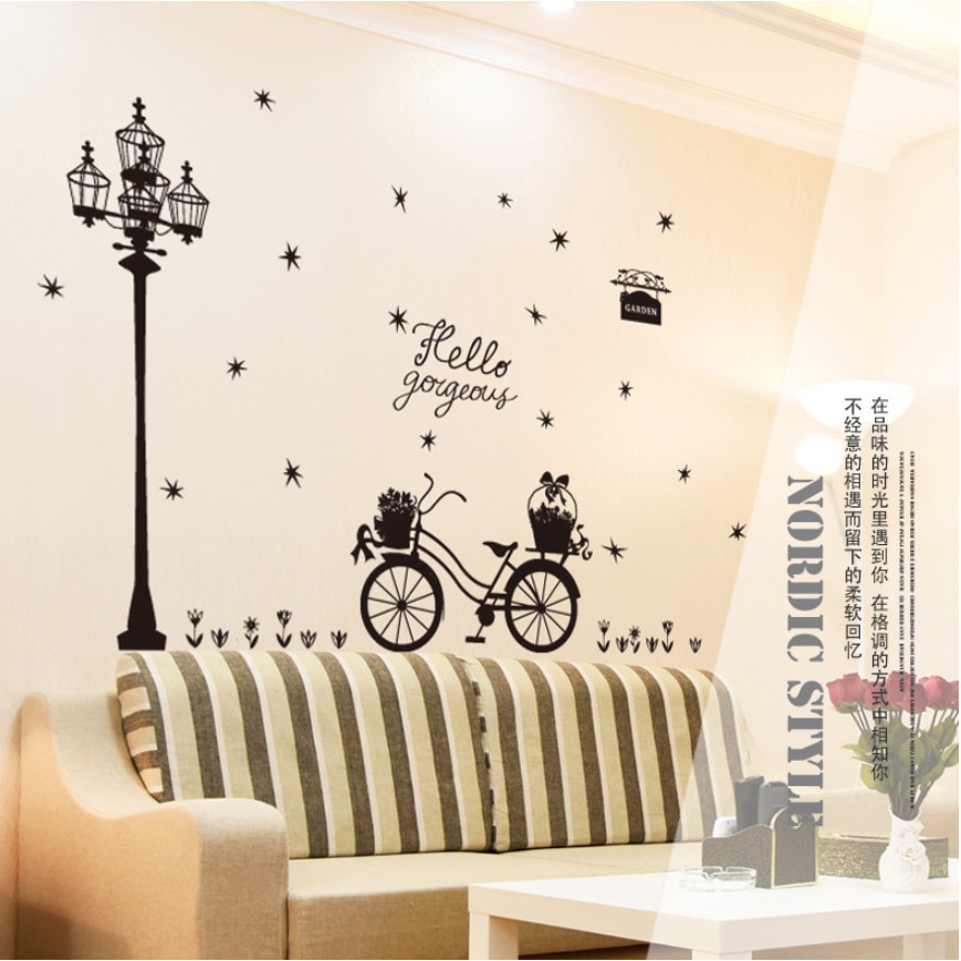 Decal Dán Tường Hình Xe Đạp - Trang Trí Decor Phòng Ngủ, Phòng Khách - Min STORE