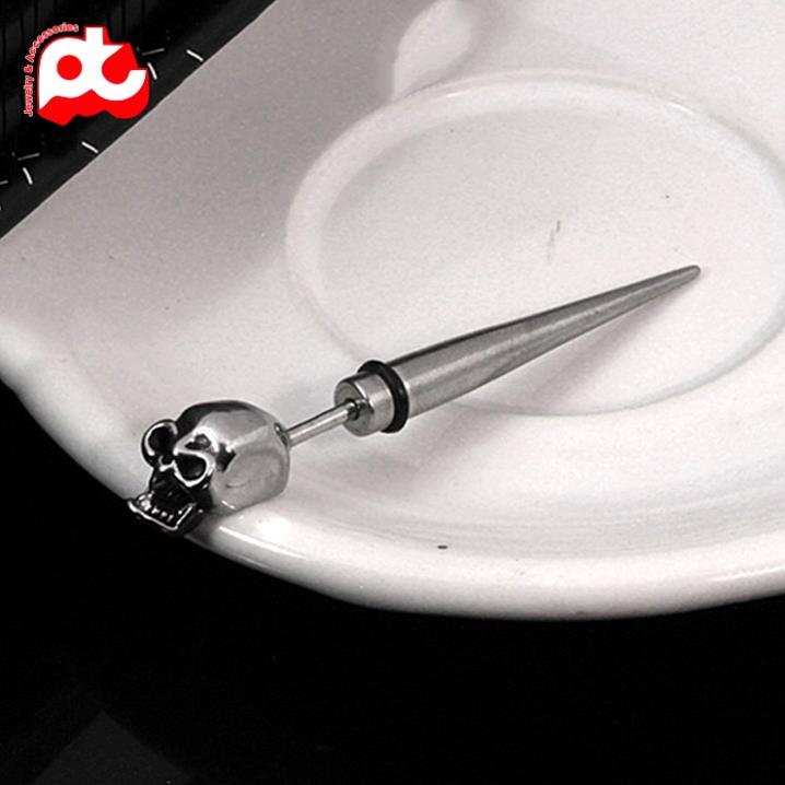 Bông tai nam inox đẹp cao cấp 1 chiếc kiểu đầu lâu shopquare màu trắng thép không gỉ PTBTNA160