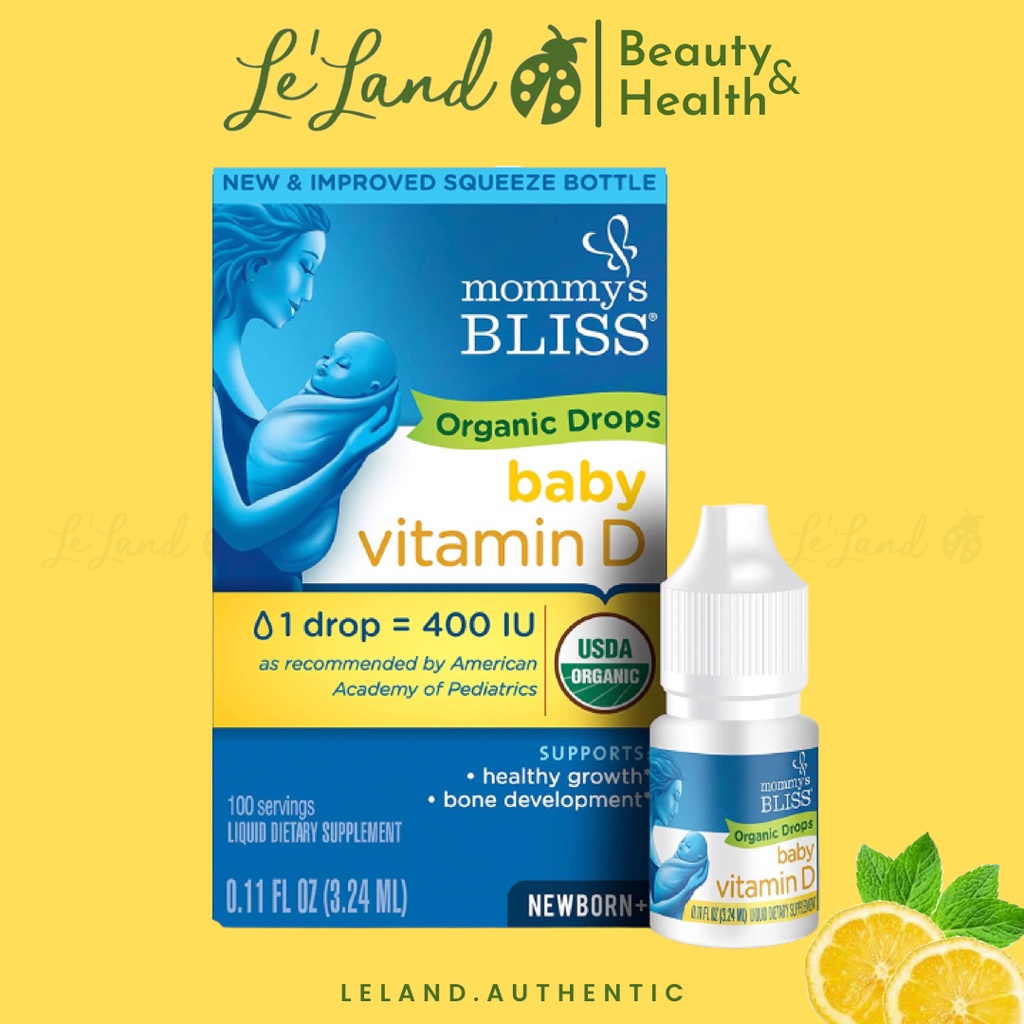 Mommy's Bliss - Vitamin D3 hữu cơ cho trẻ sơ sinh Mommys Bliss Organic D3 Drops không màu nhân tạo 3.24ml