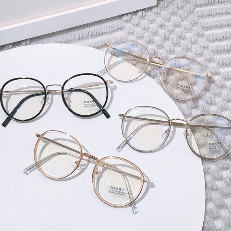 Kính gọng cận phong cách Hàn Quốc, gọng tròn mắt kính không độ chống tia UV thời trang Unisex EMOJI 073