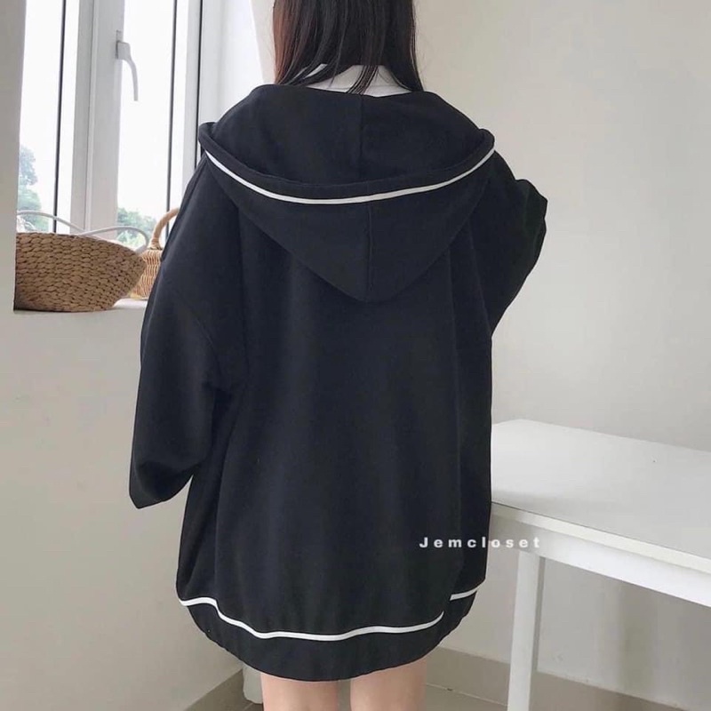Áo Khoác Nỉ Khóa Zip Oversize VIỀN CHỈ NỔI - Hoodie dáng thụng form rộng dài tay, kiểu dáng basic, thiết kế trẻ trung | BigBuy360 - bigbuy360.vn