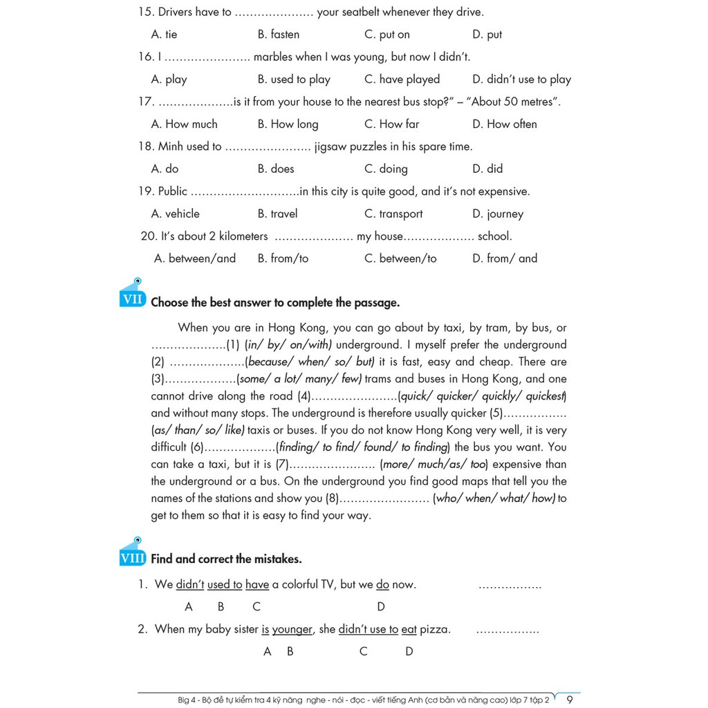 Sách - Big 4 Bộ Đề Tự Kiểm Tra 4 Kỹ Năng Nghe - Nói - Đọc - Viết (Cơ Bản và Nâng Cao) Tiếng Anh Lớp 7 Tập 2