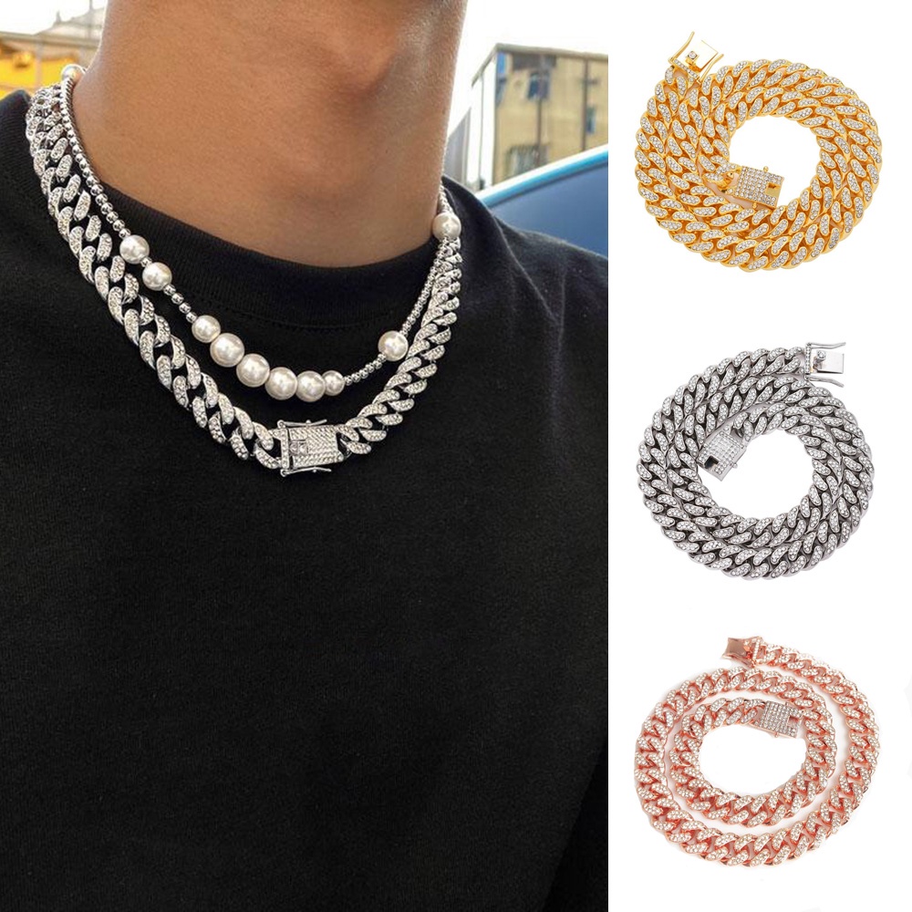 Vòng Cổ Mặt Phẳng Đính Đá Phong Cách Hip Hop Thời Trang Cá Tính Cho Nam
