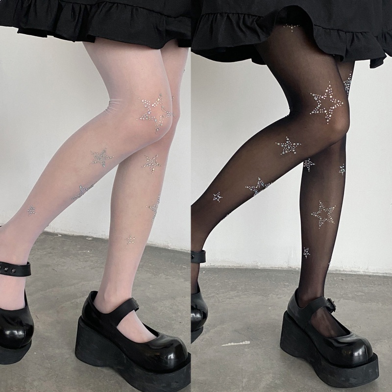 Xiangbao Quần Tất Lụa Mỏng Trong Suốt Đính Đá Ngôi Sao Phong Cách Harajuku Ngọt Ngào Cho Nữ