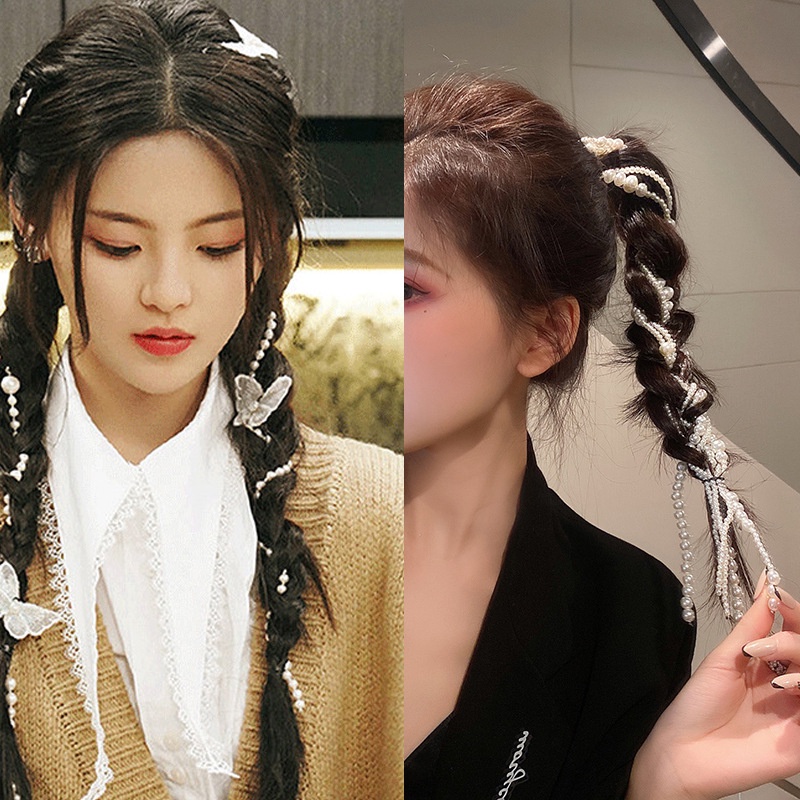 Ngọc trai phụ kiện MISS FANCY tóc Kẹp tóc nơ đính ngọc trai xinh xắn vho nữ hai viên ngọc trai