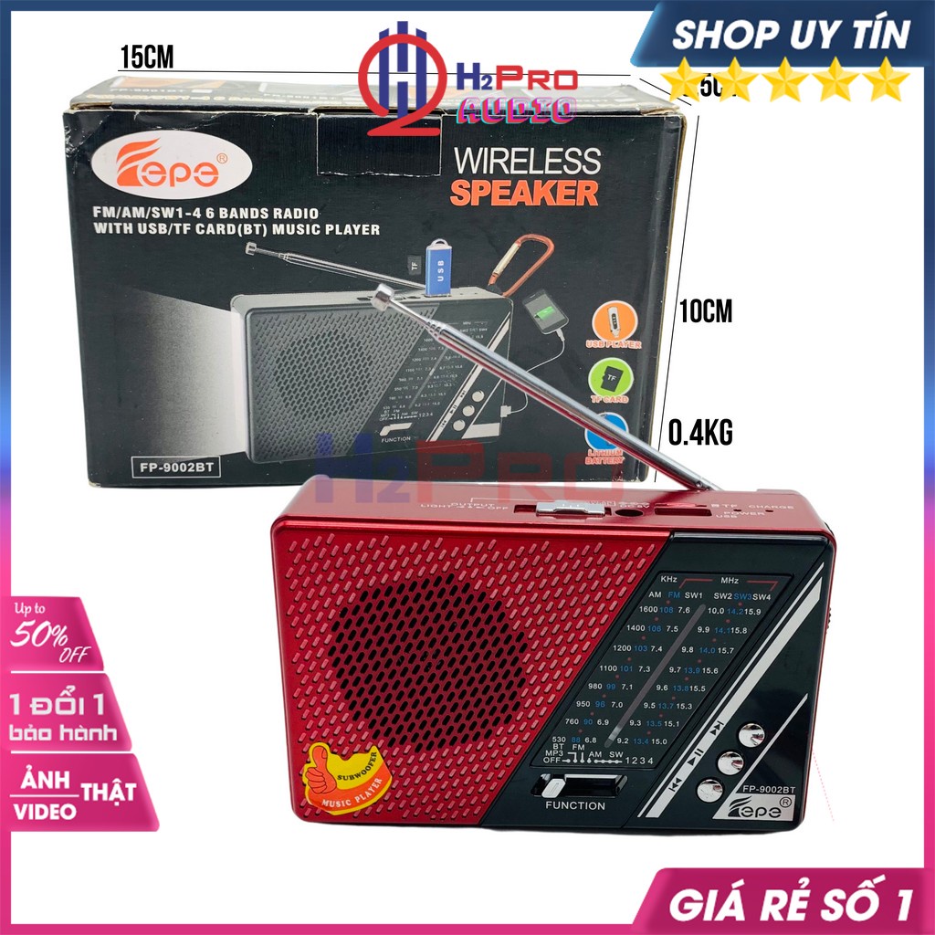 Đài Radio Cho Người Già Cao Cấp Fepe Fp-9001/02BT Fm, Am, Sw1-4, Bluetooth, Usb, Thẻ Nhớ, Pin Sạc, Đèn Pin-H2Pro Audio
