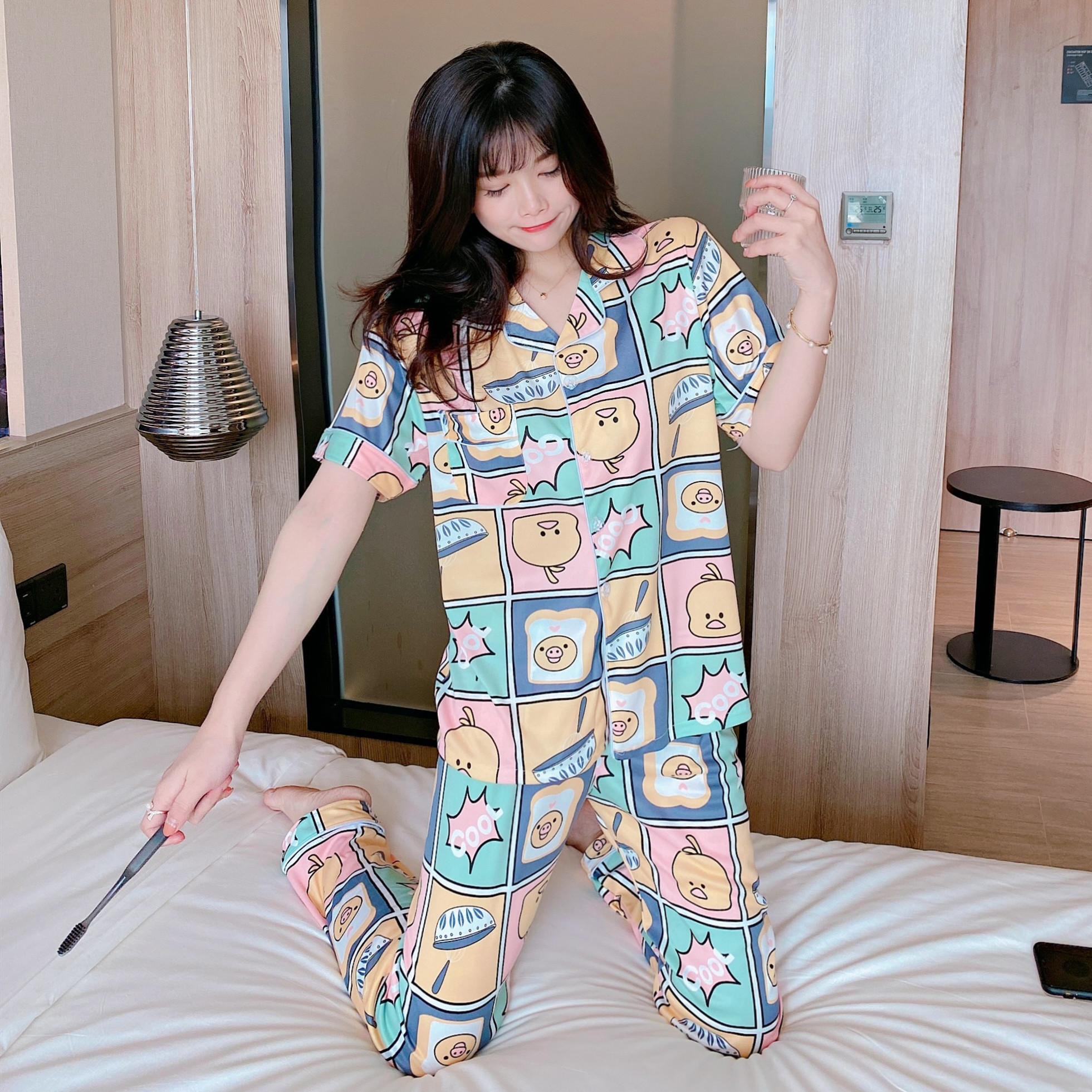 Bộ Pijama Ngắn Tay Thời Trang Mùa Hè 2021 Cho Nữ